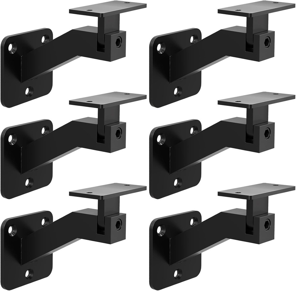 6 Pack Adjustable Handrail Brackets for Indoor Stairs, Black 6 Pack,
