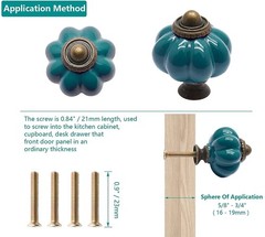 Seimneire 4pcs Teal Pumpkin Knobs, Vintage Ceramic Cabinet 4 Pieces,