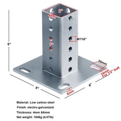 Square Sign Post Anchor Surface Mount Flange Base For 2″ x 2″ Sign Post 1PK