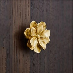 MFYS 6 Pieces Solid Brass Flower Knob Handles 1.77 inches x 0.98 inches, Gold