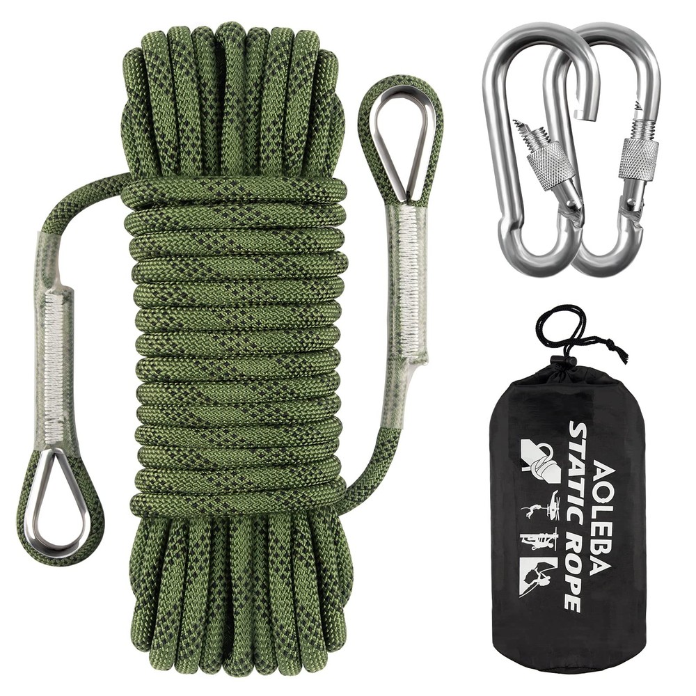 AOLEBA 10.5 mm Static Climbing Rope 10M(32ft) 20M(64ft) 32ft, Army Green