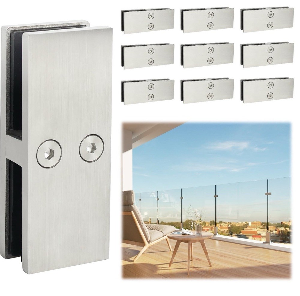 LukLoy Glass to Glass Railing Clamps 180° Stainless Steel 304 Brackets Set of 10