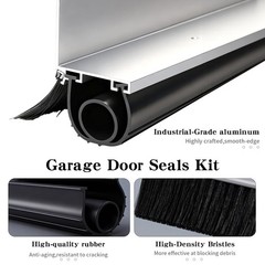 16.5FT Universal Garage Door Seal Kit Rubber Weatherproof 16.5 Feet, Black