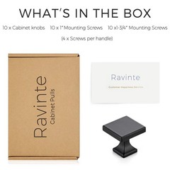 Ravinte Cabinet Knobs Matte Black Square for 1-1/10 inches,