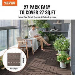 Interlocking Deck Tiles Plastic Wood, 27 Pack,12″x12″ 27 sq. ft Waterproof Outdo