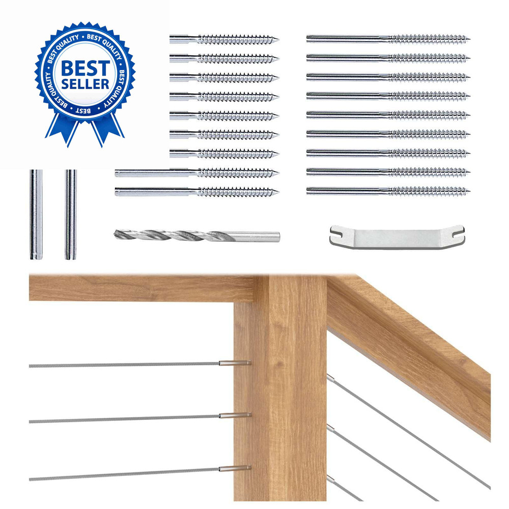 Muzata 20 Pack 1/8″ Cable Railing Hardware Kit Swage Lag Screws 1/8″, Silver