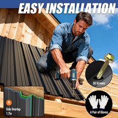 Brakki Metal Roofing Panels 10pcs 52.4 ft Black Corrugated
