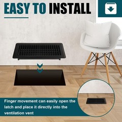 VOISEN Floor Register 4×10, 8 Pack Black Floor Vent Covers, Heavy Duty Steel …