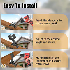 4×4 Adjustable Pergola Roof Riser Brackets Kit 3PCS Heavy Duty Black Steel