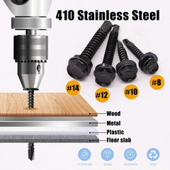 840Pcs #14#12#10#8 Self Tapping Screws for Metal,410 Stainless Steel Screws Asso