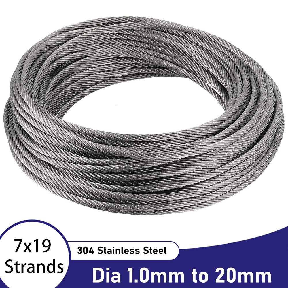304 Stainless Steel Wire 7×19 Strands Dia 1-20mm AISI A2 Wire Rope Cable Rigging