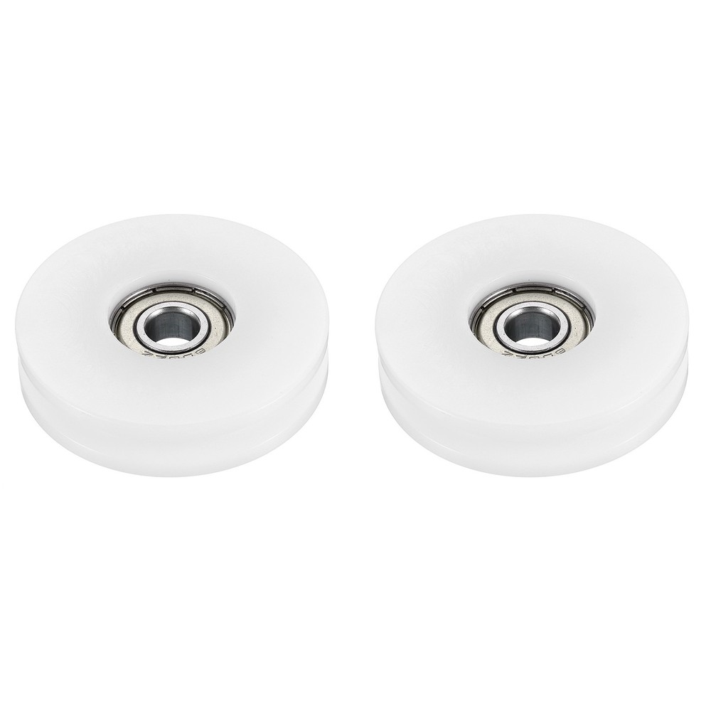 12x50x8mm 2 Pcs Nylon Pulley Wheel Ball Bearing Guide Roller White