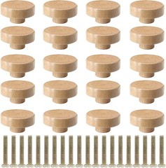 Litoexpe 20 Pieces Wood Knobs Flat Top Round Cabinet 1-1/2 Inch, Natural