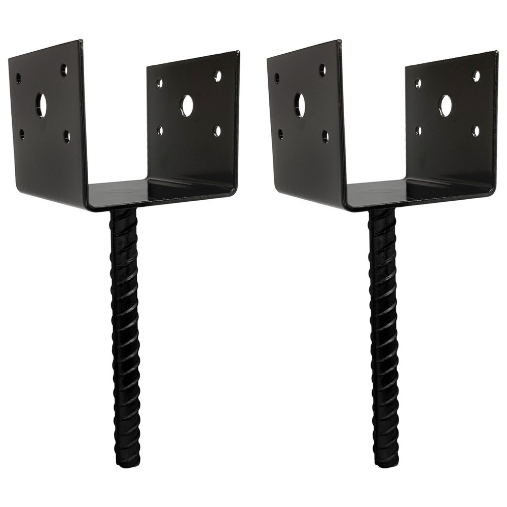 U Shaped 4×4 Deck Post Concrete Anchor Spike Fence Base, Black Powder Coated (2)