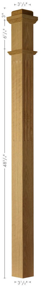 F-4075S Fluted Solid Poplar Plain Box Newel Post