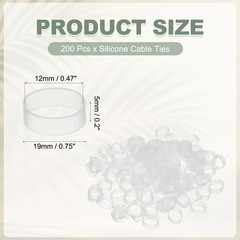 200Pcs Silicone Cable Ties, 12mm Silicone Rubber Bands, Transparent(19x5x1mm)