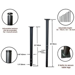 Jahof Adjustable Table Legs 22-36 Inch 55-90 Cm 42/38 Mm 4 Black