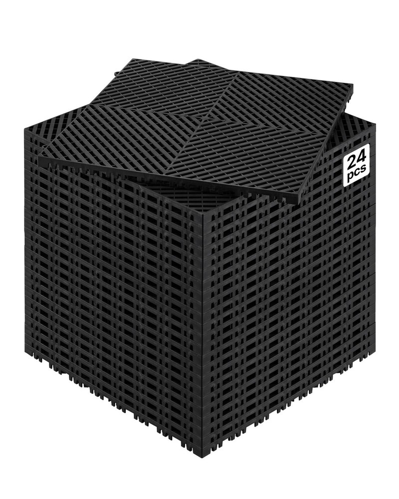 Interlocking Drainage Mat, 15.7” x 15.7” Modular Interlocking Cushion, 24 Pcs Sp