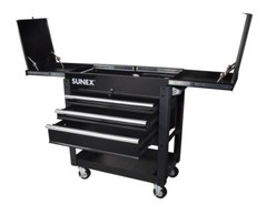 Sunex 3 Drawer Slide Top Utility Cart With Power – Black