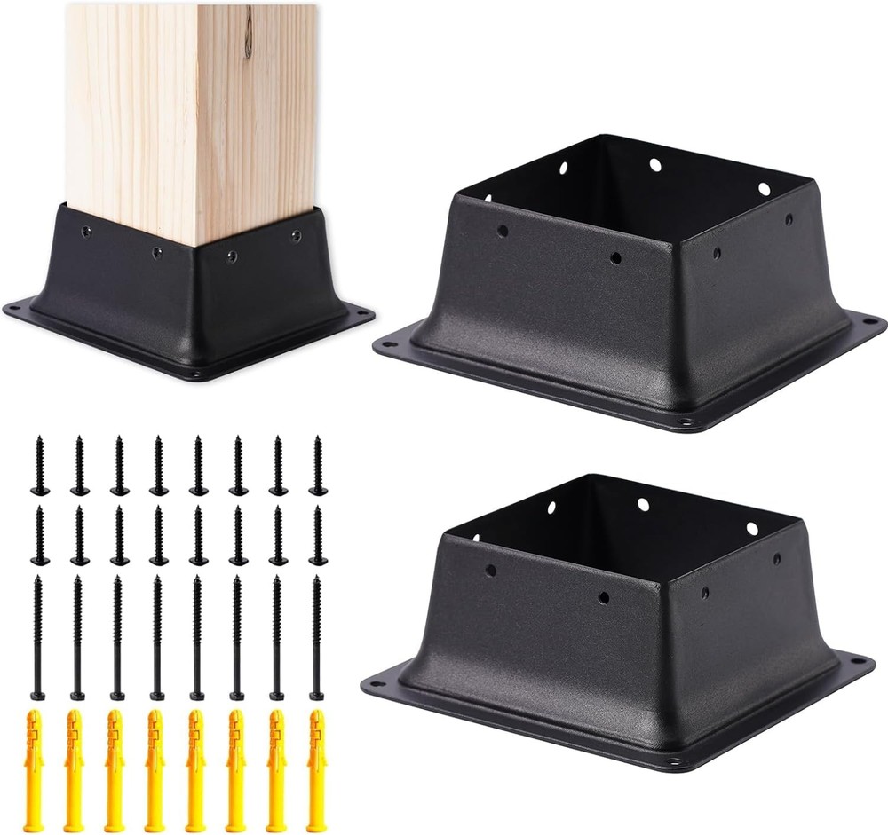4 x 4 Post Base, 2 Pcs (Inner Size 3.6″x3.6″Deck Post Base) Heavy Duty Metal Bla