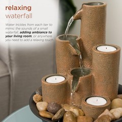 Calming Yoga Meditation Room Decor Tabletop Candle Holder & Zen Fountain