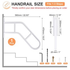 Door Handrails 22.83″ with 2 Brace Bar for Stairs Porch White