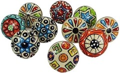 DORPMARKET JSR 10 Pieces Set Dotted Ceramic Cabinet 1.75, Blue,white,chrome