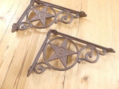 4 Cast Iron Star Brackets Garden Braces Shelf Bracket RUSTIC Corbels Mantle