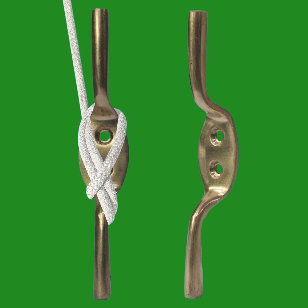 2x 100mm (4″ Inch) Solid Brass Cleat Hook, Flag Pole Rope Halyard Washing Line