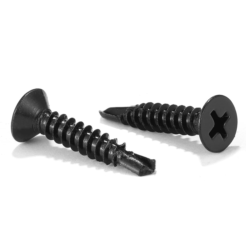 #8 x 1 Sheet Metal Screws 100Pcs 410 Stainless Steel Flat Head x 1″, Black