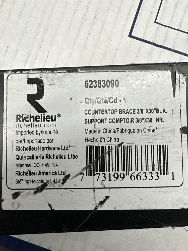 Richelieu 30 -inch (762 mm) K-300 Kolossus Countertop Bracket, Black, 3/8