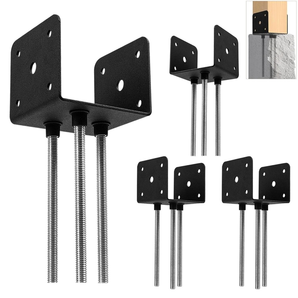 Wpbhk 4Pcs Concrete Post Anchor U Shape Fence Post Holder 4×4 Post Base Holde…