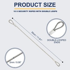 10 Pcs Dia. 2mm 12″ Long Stainless Security Ropes with Double Loops, Silver