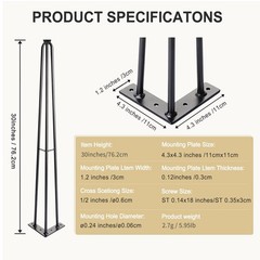 Manyihome 4 Pack 30 Inch Hairpin Table Legs Heavy Duty Industrial Metal
