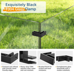 1 Pack Black 90 Degree Railing Glass to Glass Clamp No Drilled Required, T304 Ra