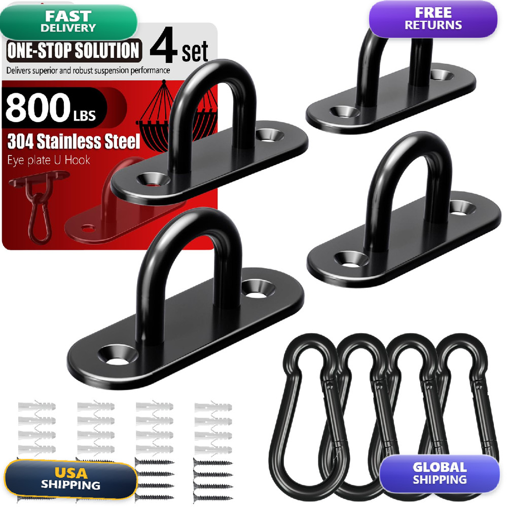 Sprookber 304 Stainless Steel Pad Eye Snap Hooks M6 Heavy Duty Ceiling Hooks