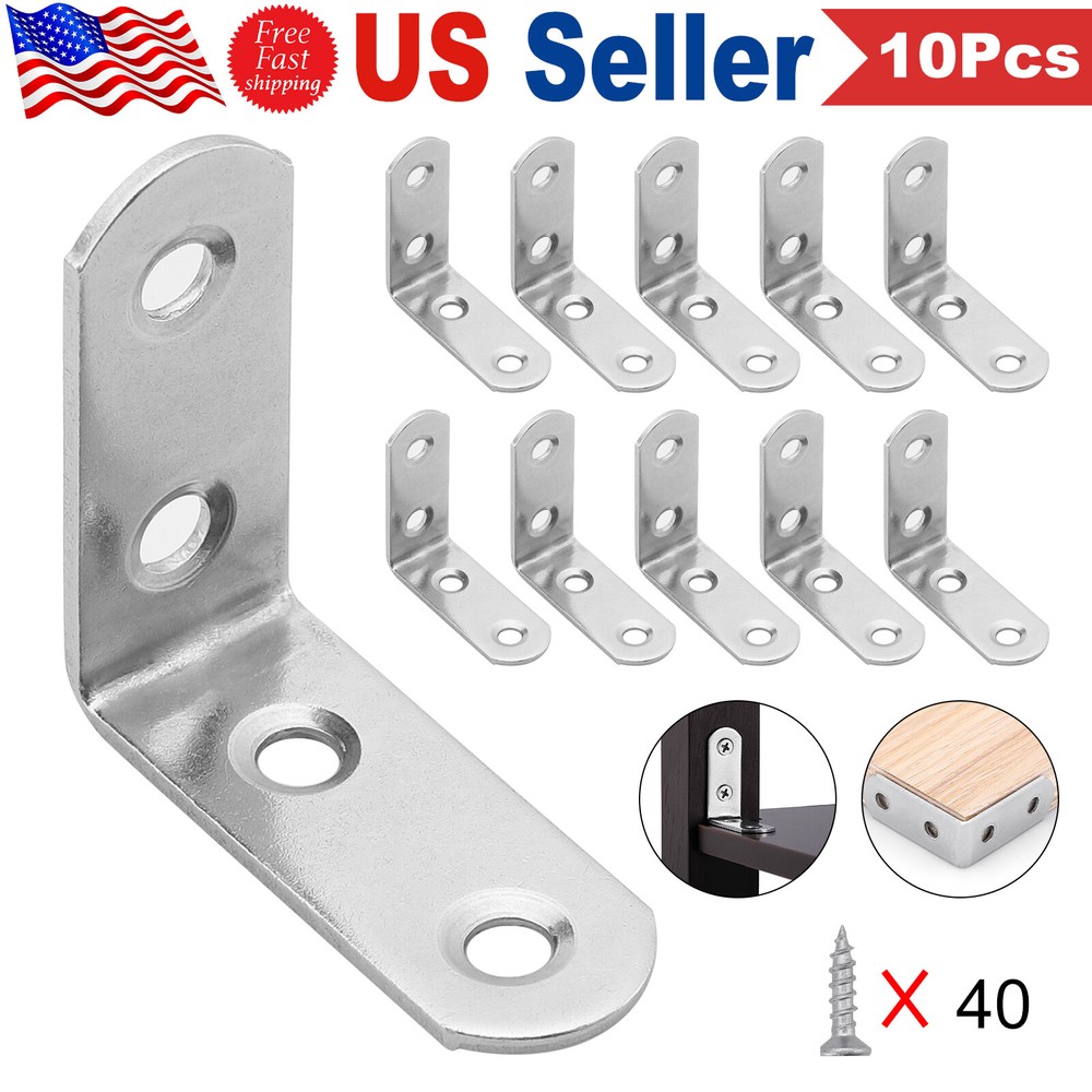 10 PACK 1.5 inch L Steel Corner Braces w/ Screws Heavy Duty Right Angle Brackets
