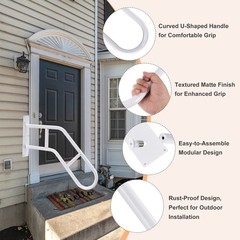 Door Handrails 22.83″ with 2 Brace Bar for Stairs Porch White