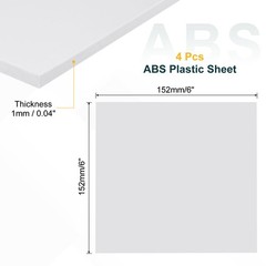 4 Sheets of ABS Plastic, Thickness 0.04″ 6″x6″ for Flexible, White