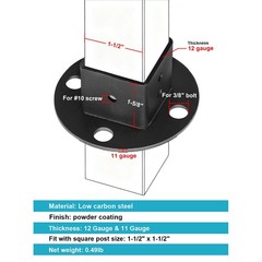 Black Square Post Anchor Base 4-Pack, Fits 1.5″ Square Tube, Deck & Fence Flange