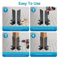 4 PCS Adjustable Deck Post Anchor Base Brackets Fit 1.5×1.5 2×2 2×4 4×4 Wood