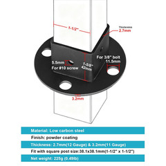 4 Pack Black Square Post Anchor Base, Fits 1-1/2″ X 1-1/2″ Square Tube, Deck Fen