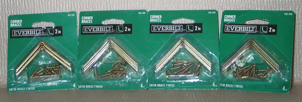 Everbilt 2-inch corner braces with screws. 4 packs of 4 braces & screws.