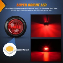 Nilight 3/4Inch Round Marker Light 10PCS Red LED Clearance 2 Connectors Side Ind