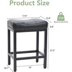 Set of 2 Black Counter Height Stools Bar Stools 24 inch Bar Leather Saddle Stool