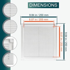 10″ x 10” Inch White Square Vent Grille with Protective mesh. Lightweight Plast