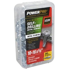 Power Pro Metal Screws, Self-Drilling, Pan Head, 10-16 x 5/8-In., 142-Ct.