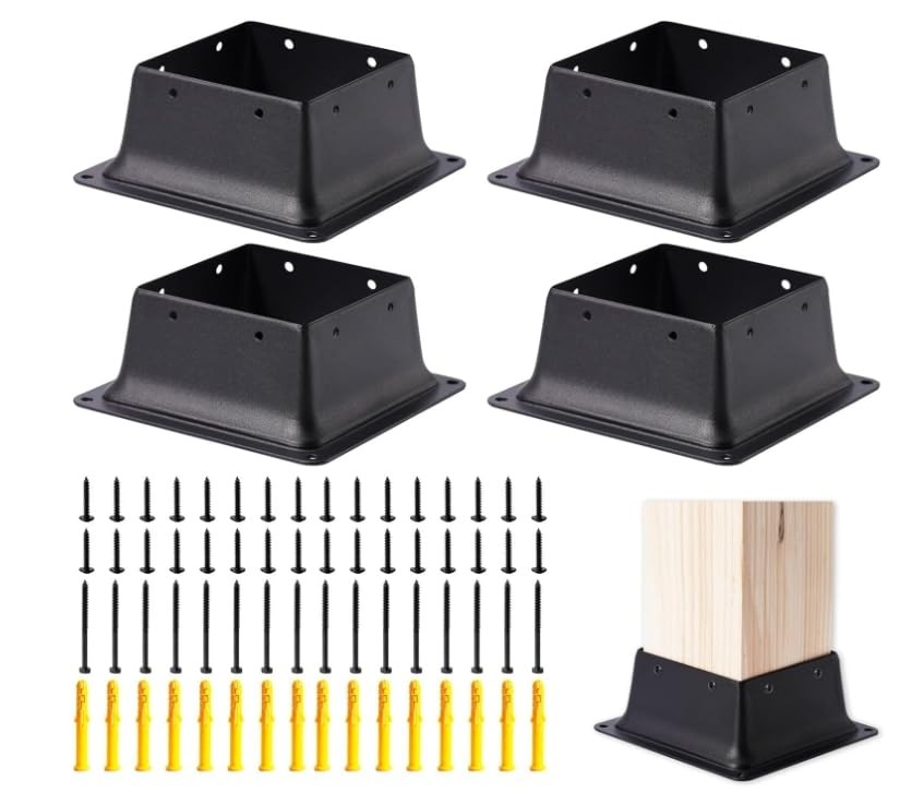 4×4 Post Base 4Pcs Wood Fence Post Bracket Anchor Base Brackets Deck Post Bas…