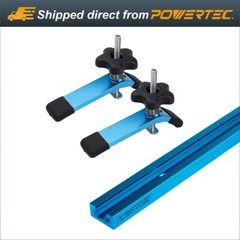 POWERTEC 71169 48-Inch Universal T-Track with 2 Hold-Down Clamps, anodized blue