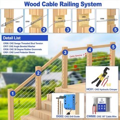 50 Pack Cable Railing Kit, 4×4 Swage Threaded Stud Tension End Fitting Terminal